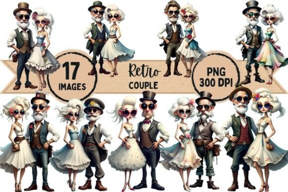 Download Whimsical Charm Retro Couple Clipart - Premium Resources