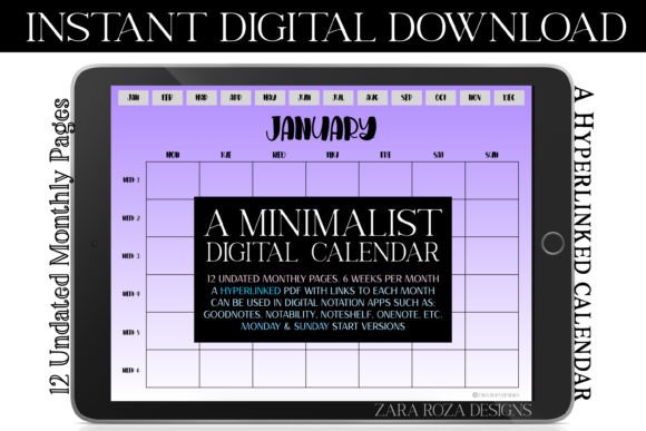 Download Amethyst Monthly Undated Digital Planner - Digital planner Collection