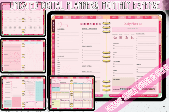 Download Undated Digital Planner  Monthly Expense - Digital planner Collection