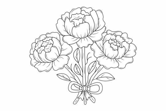 Download Three Black Line Peonies - Black line Collection