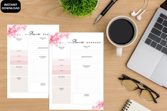 Download Flower Pink Daily Planner Cute Printable - Premium Bundle